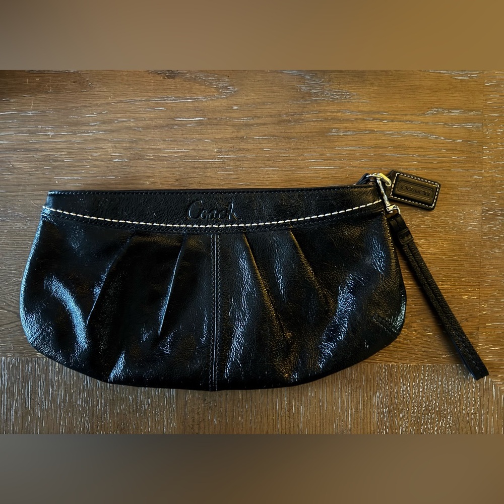 Coach Shiny Black Leather Wristlet